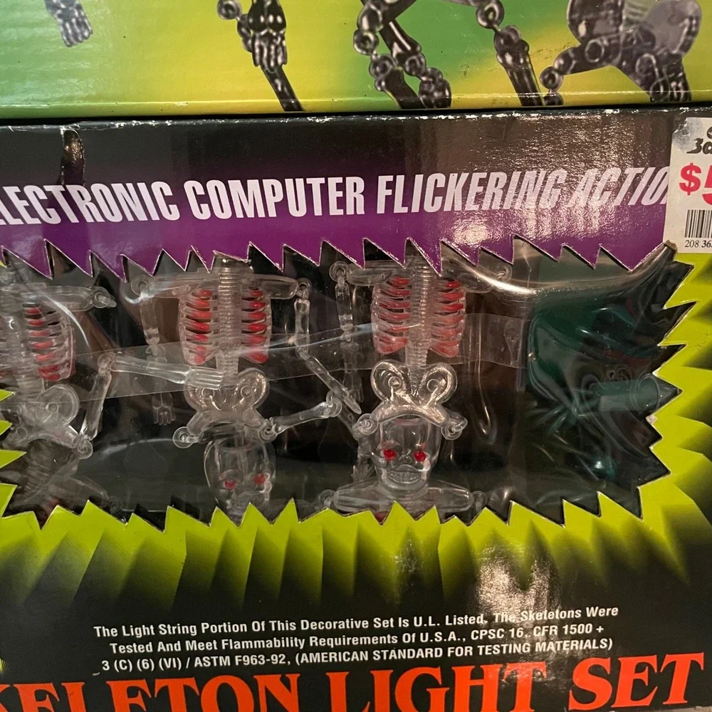 Vintage Halloween Skeleton String Lights Set of 2 Kmart Flashing Flickering 10ct
